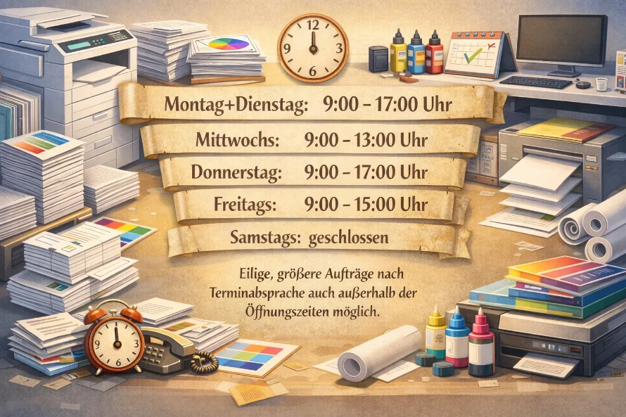Bild von den Öffnungszeiten des Copyshops